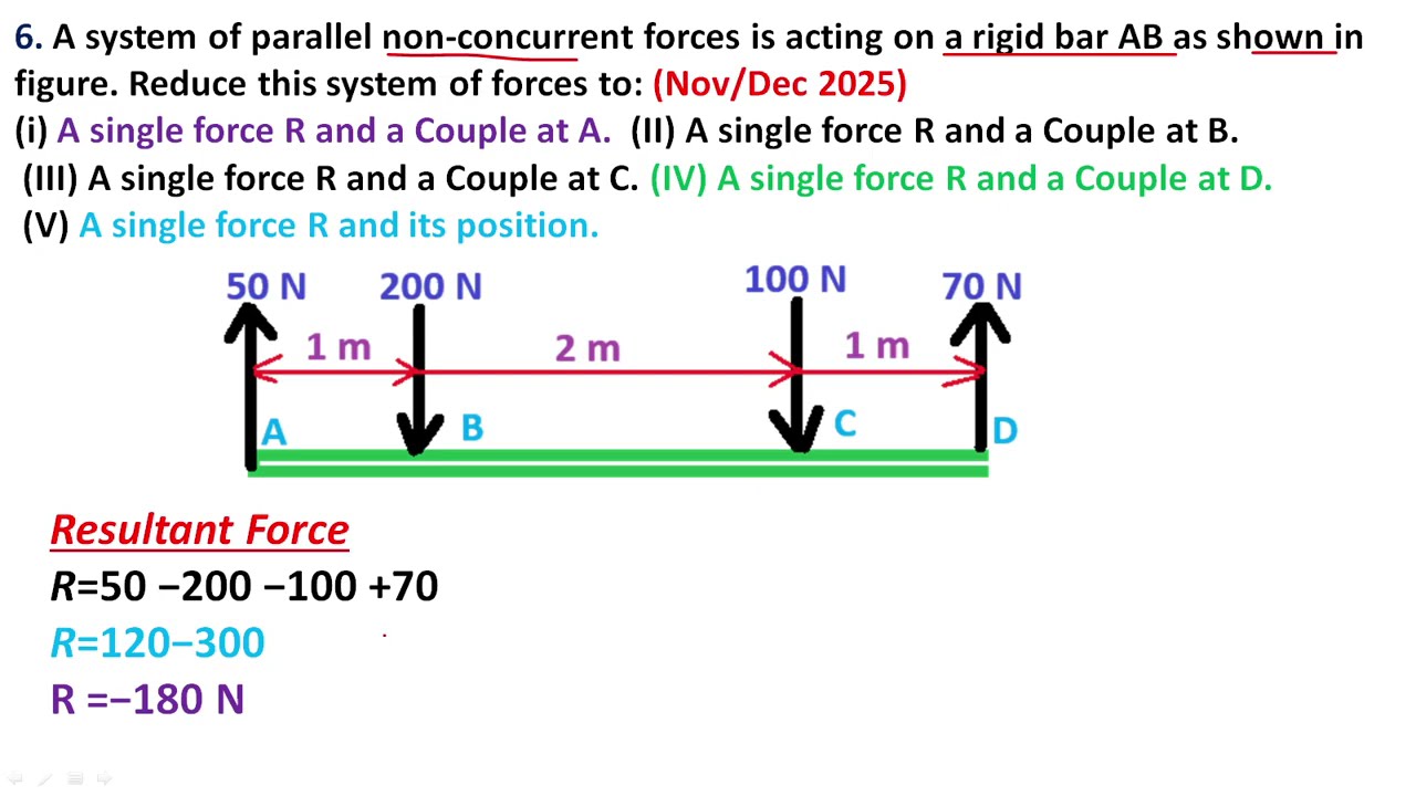 Resultant force | Beam | statics of rigid bodies | EM | Engineering Mechanics | Problem 6