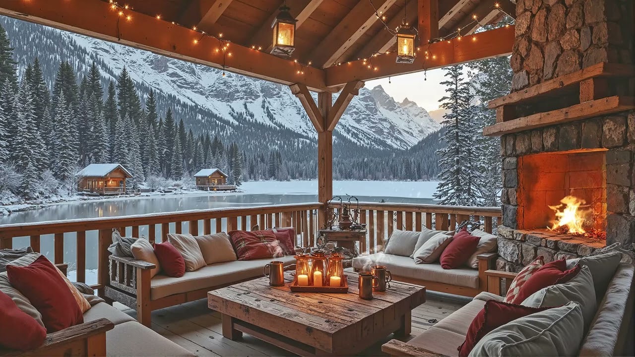 Warm Winter Porch Jazz 🔥 Snowy Forest View | Smooth Jazz Ambience for Cozy Evening Relax