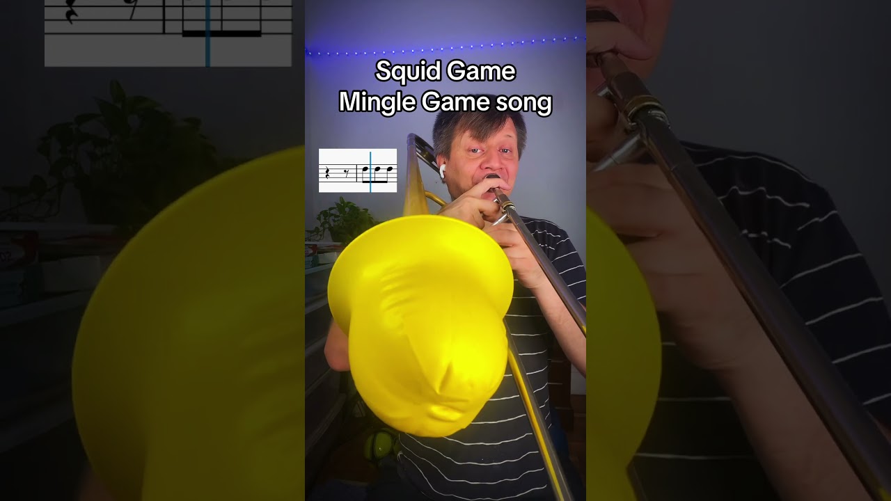 Playing the Squid Game Mingle Game song on trombone into a balloon