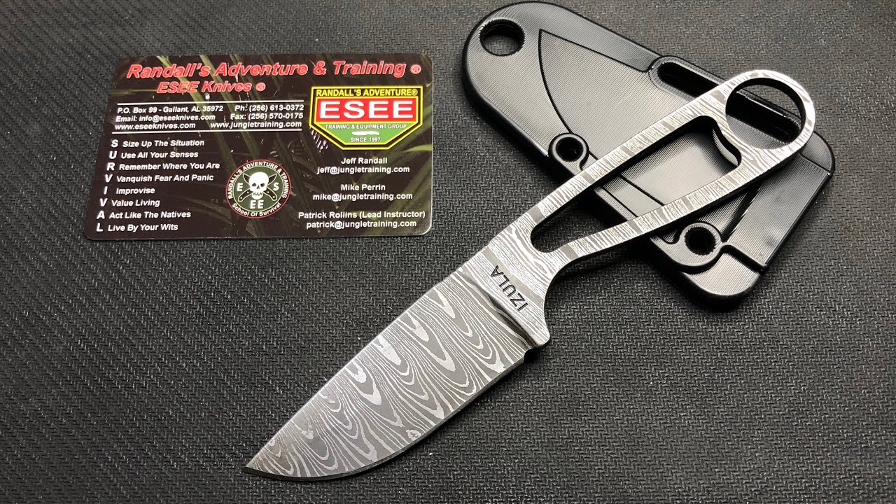 ESEE Damascus Izula Knife Survival Neck Knife w/ Sheath / new / unboxing / quick review / comparison