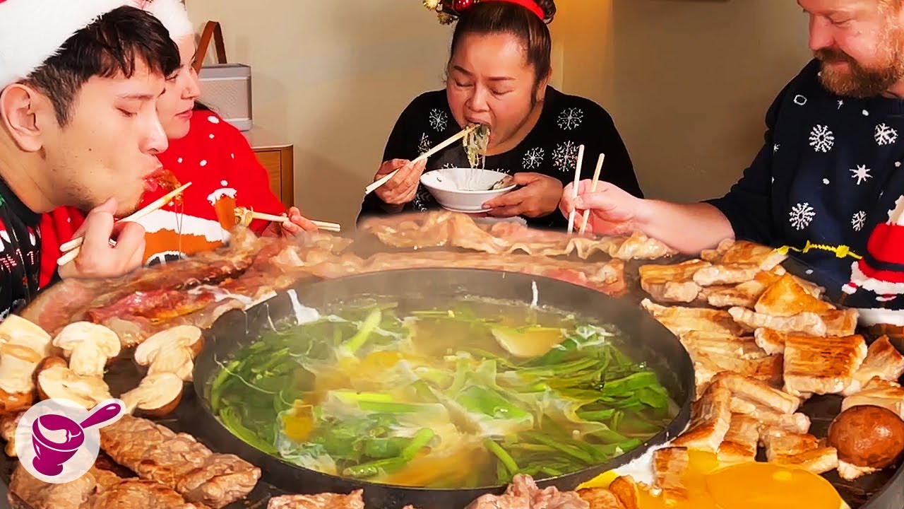 Shabu Shabu & Thai BBQ: Grilled Pork and Seafood with the family l It's -6°C in Denmark ❄️❄️