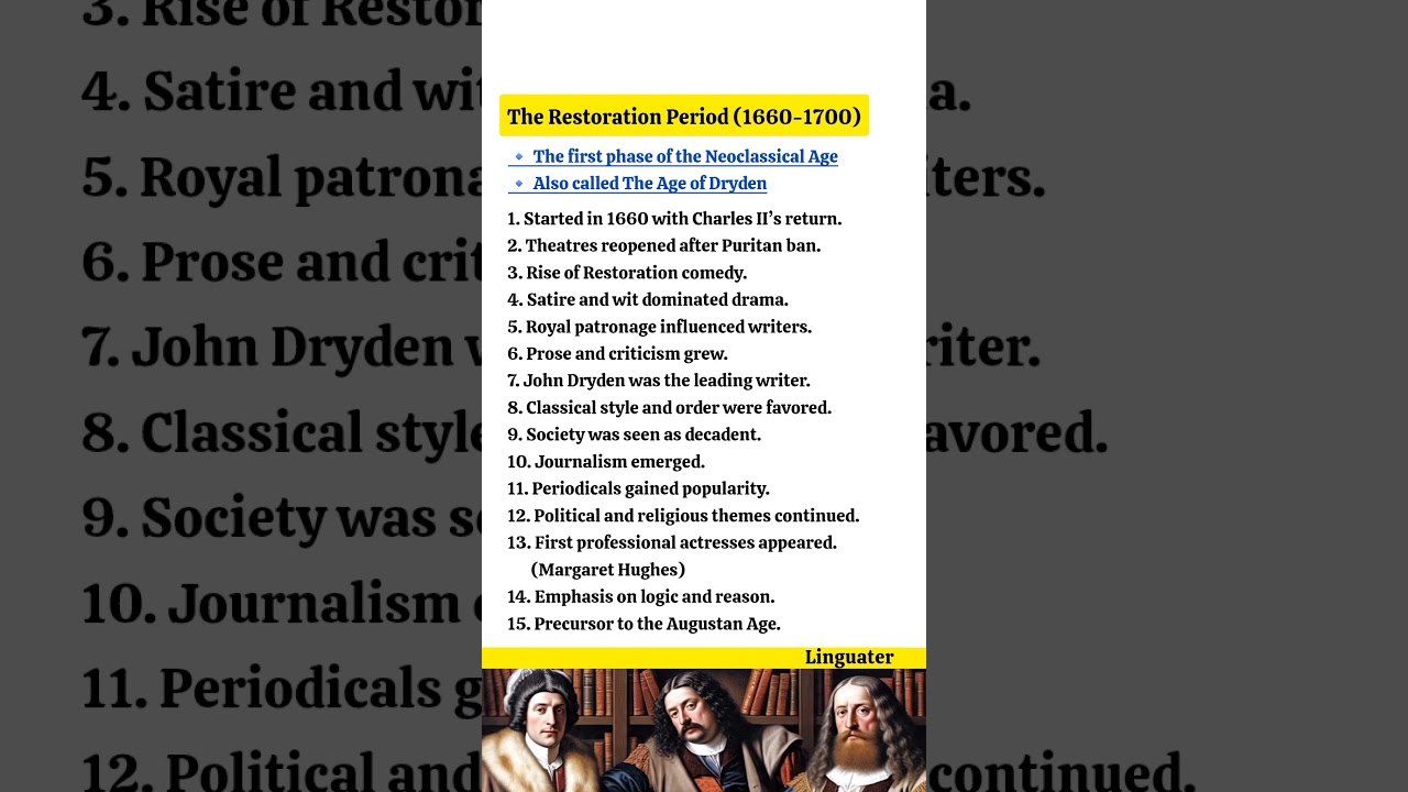 Restoration Period in English Literature Explained in 30 Seconds | Age of Dryden #shorts #history
