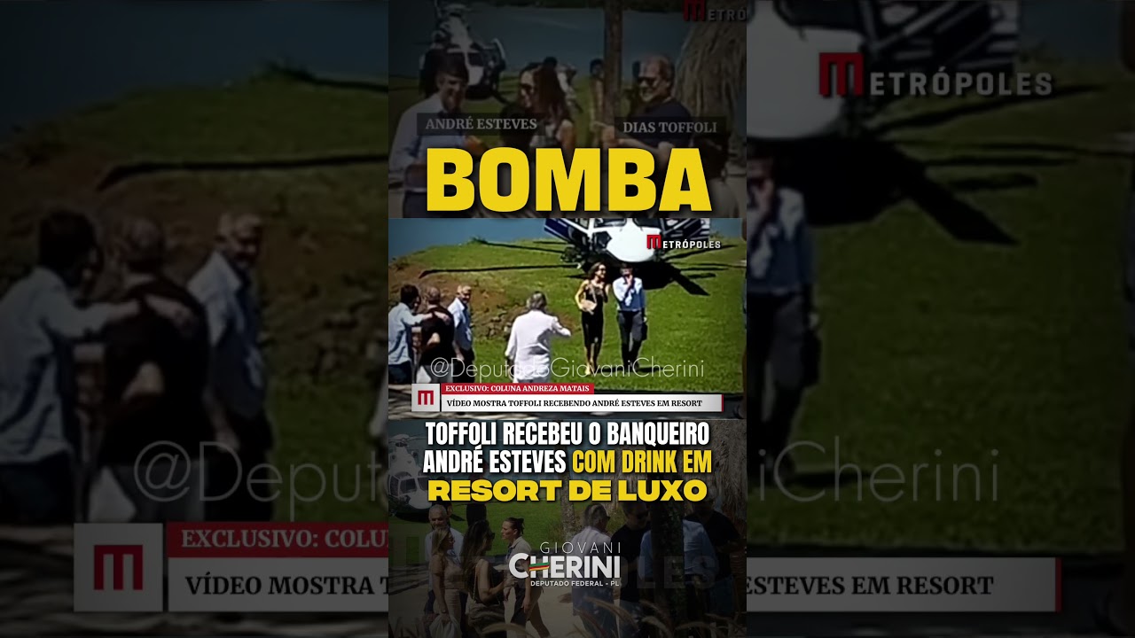 Banqueiro chega de helic&oacute;ptero ao resort de luxo. Toffoli recebe com drink. Andr&eacute; Esteves, BTG.