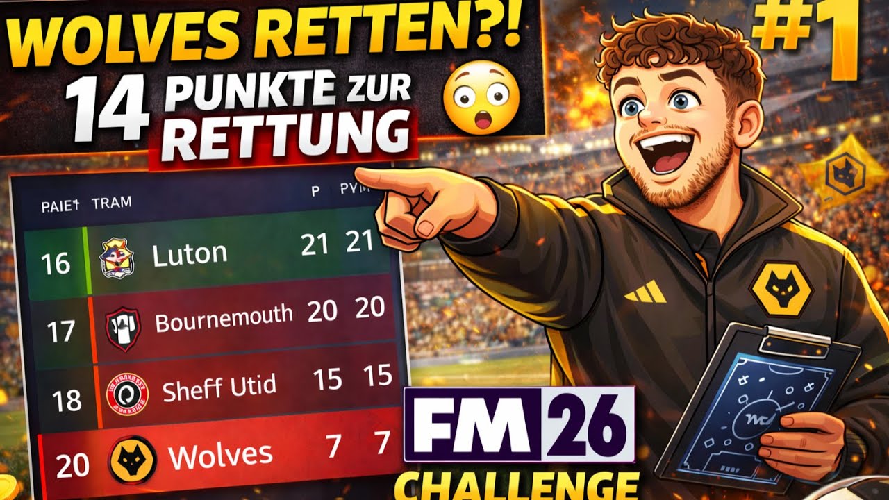 Wolverhampton retten?! 😳 Letzter mit 14 Punkten Rückstand | MISSION WOLVES #1  |  FM26 CHALLENGE