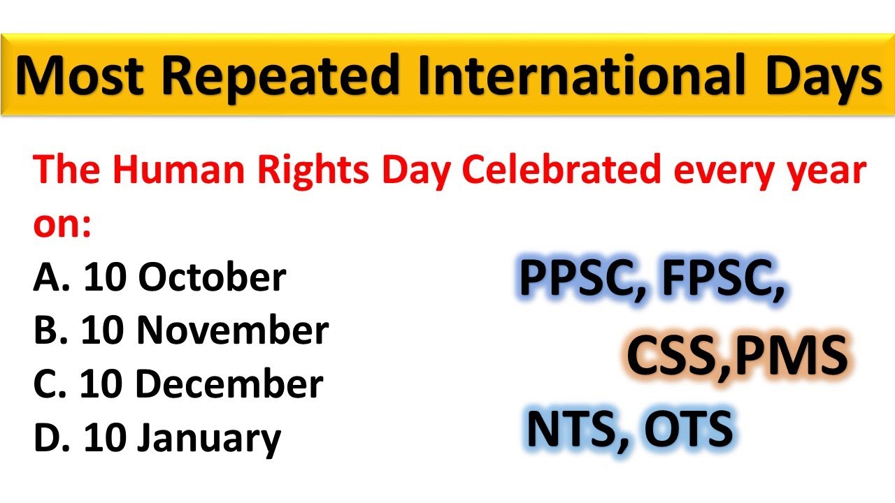 Most repeated International Days MCQs | General Knowledge