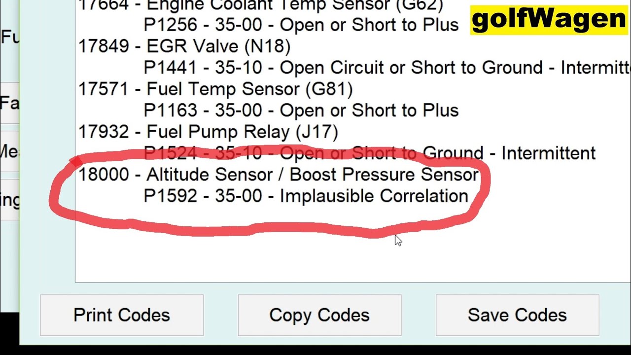 VW 1.9TDI 18000 Altitude Sensor / Boost Pressure sensor P1592