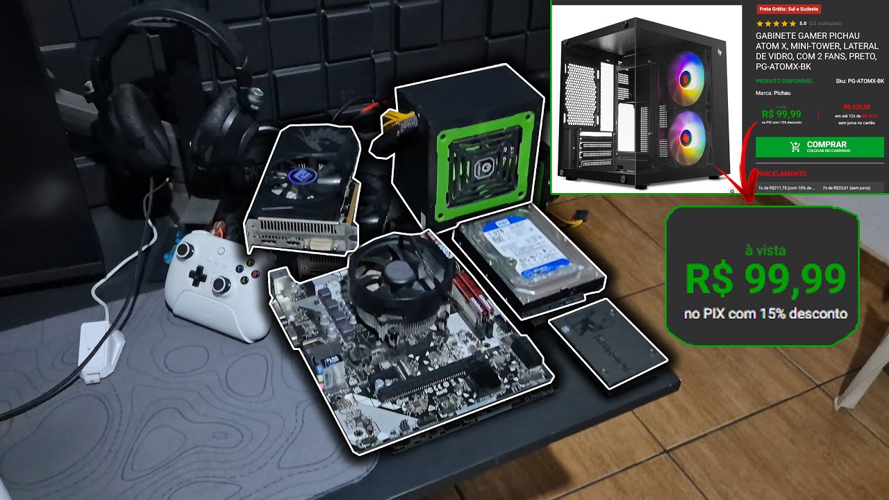 Montei um PC GAMER em um gabinete de R$99 | Pichau Atom X 🪛😄
