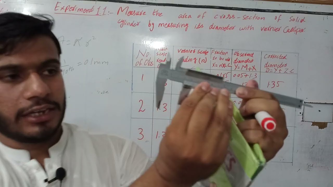 Measure the area of cross section of solid cylinder by measuring its diameter | Exp # 1.1