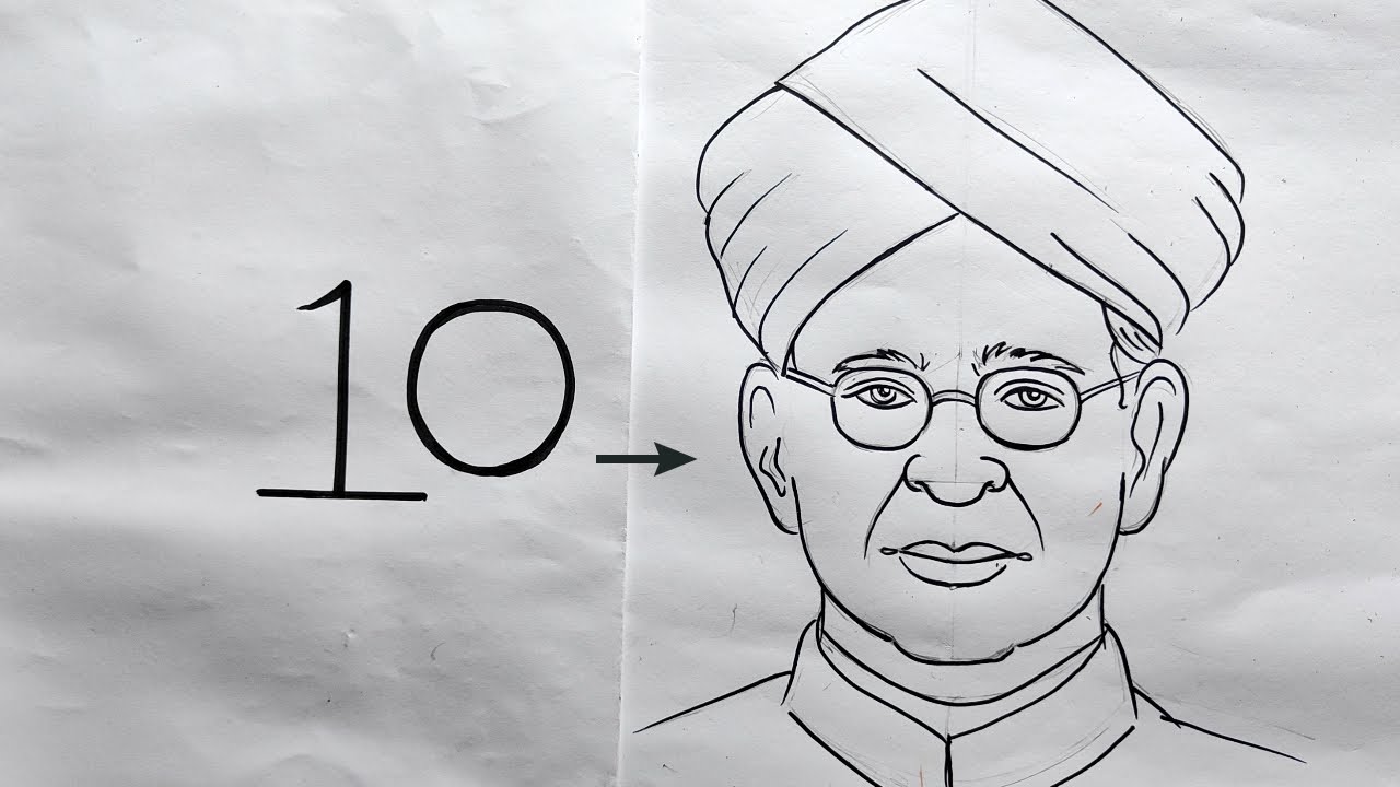 Dr. sarvepalli radhakrishnan easy from 10,how to draw dr sarvepalli radha krishnan easy line art,