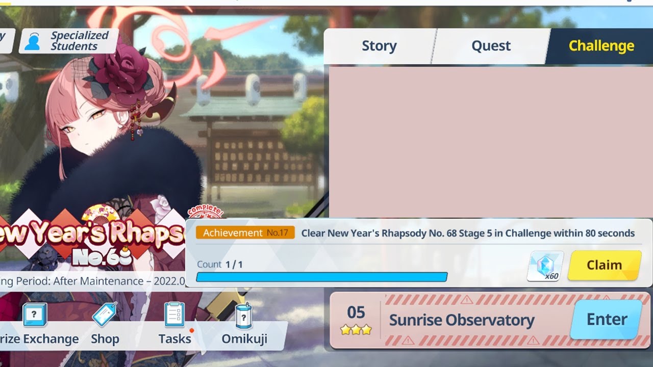 [Blue Archive] "New Year's Rhapsody No. 68" Challenge 5 | 3 star & 80 sec