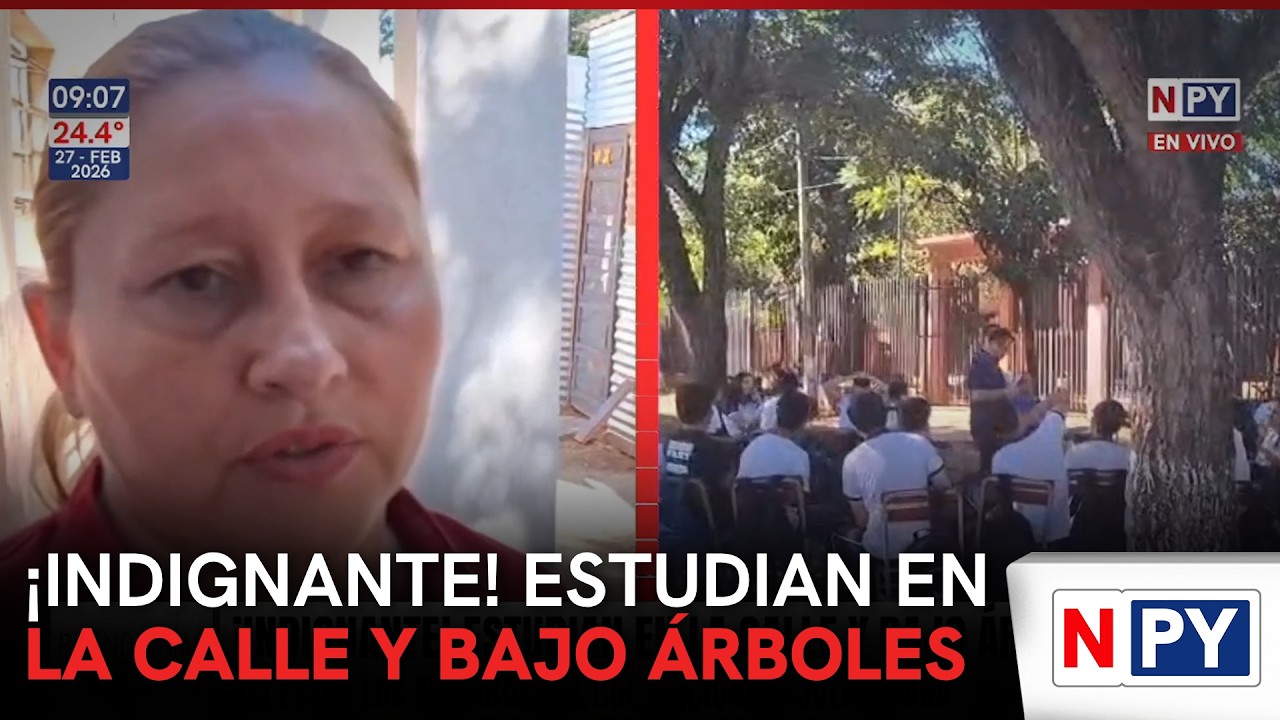 ¡Indignante! Estudian en la calle y bajo árboles