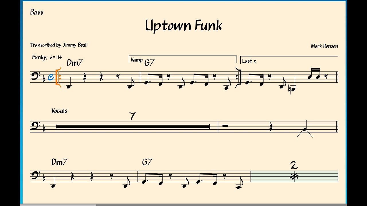 Uptown Funk - Bass Chart | Free Download