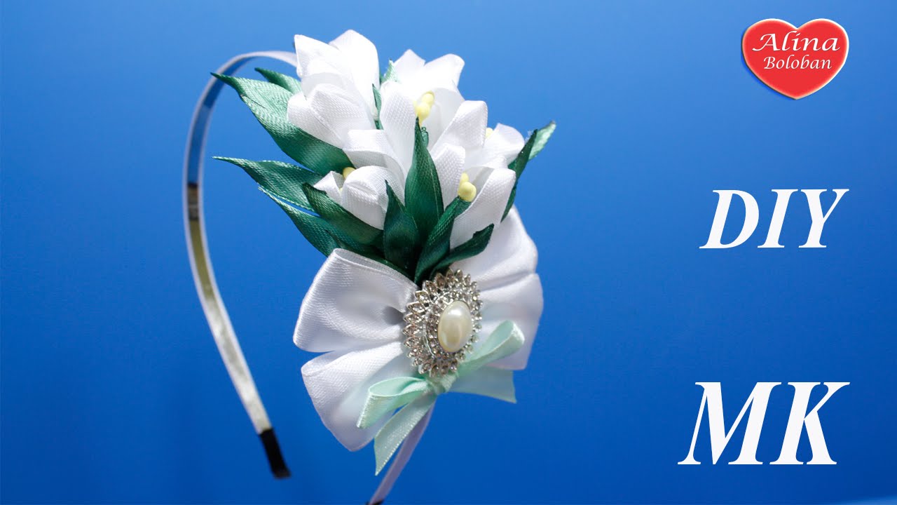 Подснежники Канзаши на Ободке . МК / Snowdrops kanzashi on the rim. DIY ribbon flowers