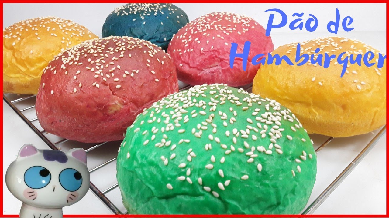 🔥 COMO FAZER PÃO DE HAMBÚRGUER CASEIRO, ARTESANAL, FACIL E COLORIDO  -  BURGER BUNS BRIOCHE