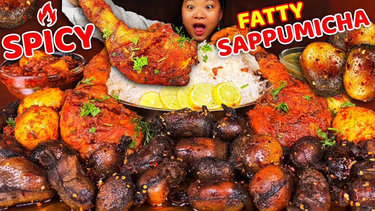 Fatty Buff Bone Marrow Mukbang | Traditional Newari Buff Dish with Spicy Chicken & Basmati Rice