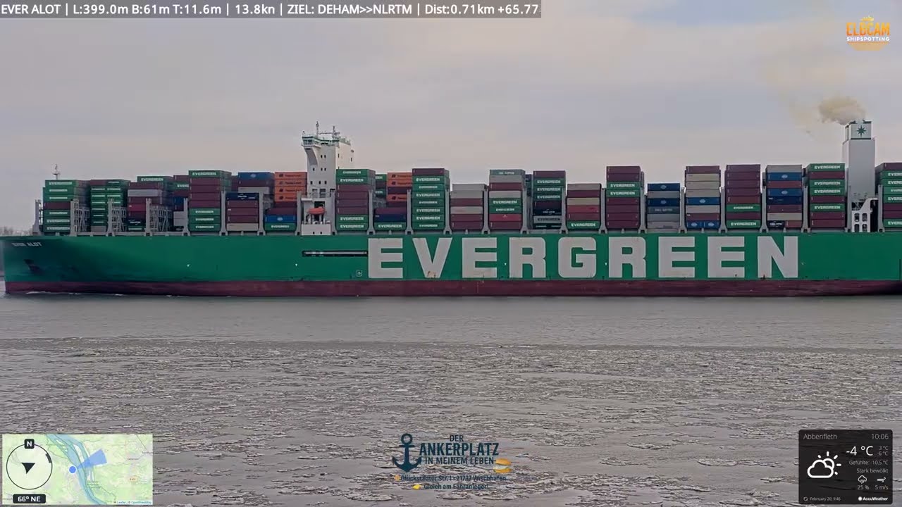 EVER ALOT vor Grauerort | 400m Mega-Containerschiff auf der Elbe Richtung Rotterdam