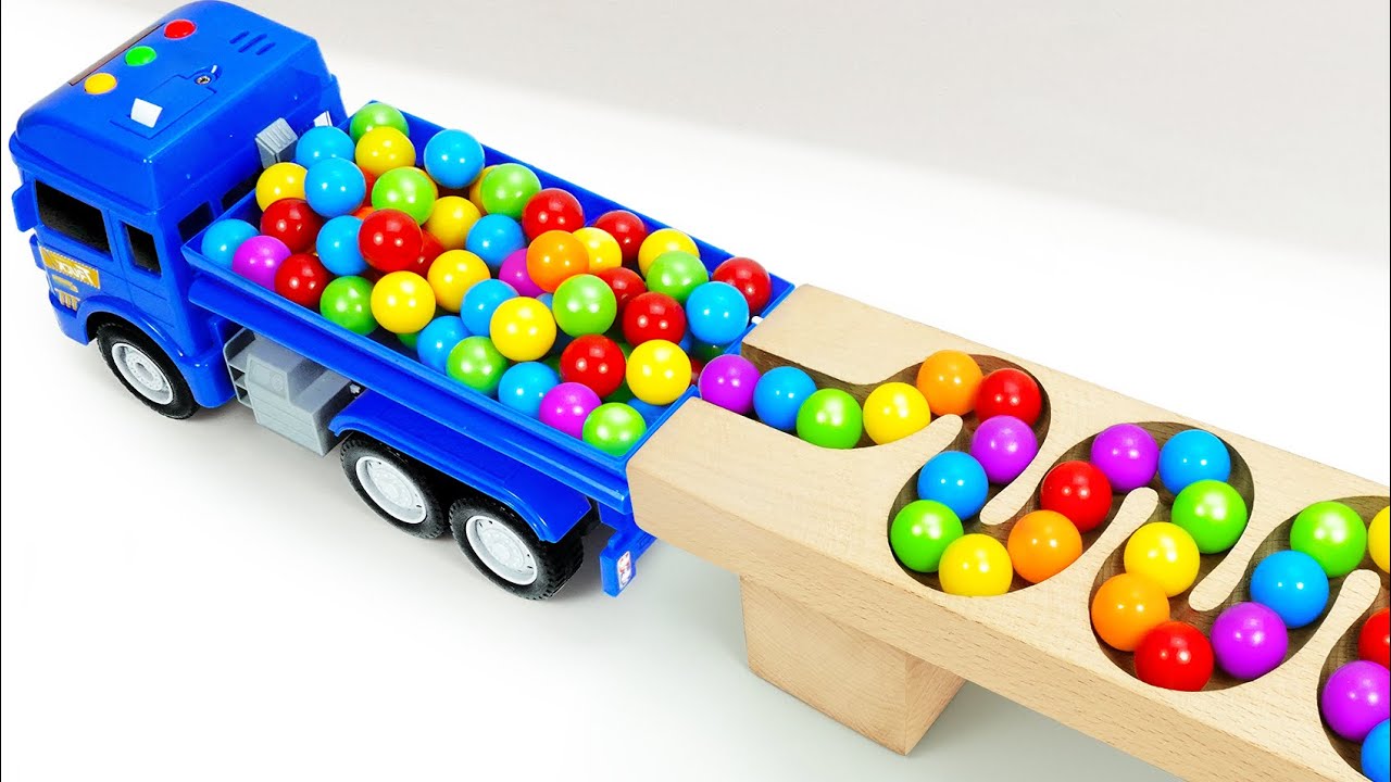 Marble Run Race ☆ HABA Slope & Retro Makita Truck, Excavator, Garbage Truck, Dump, Ambulance #06
