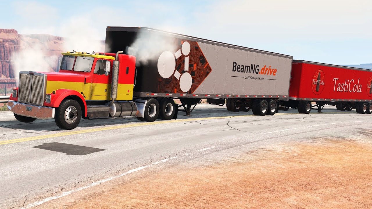 BeamNG Drive - Road Train Struggling to Transport 48 Tons of Tasty Cola