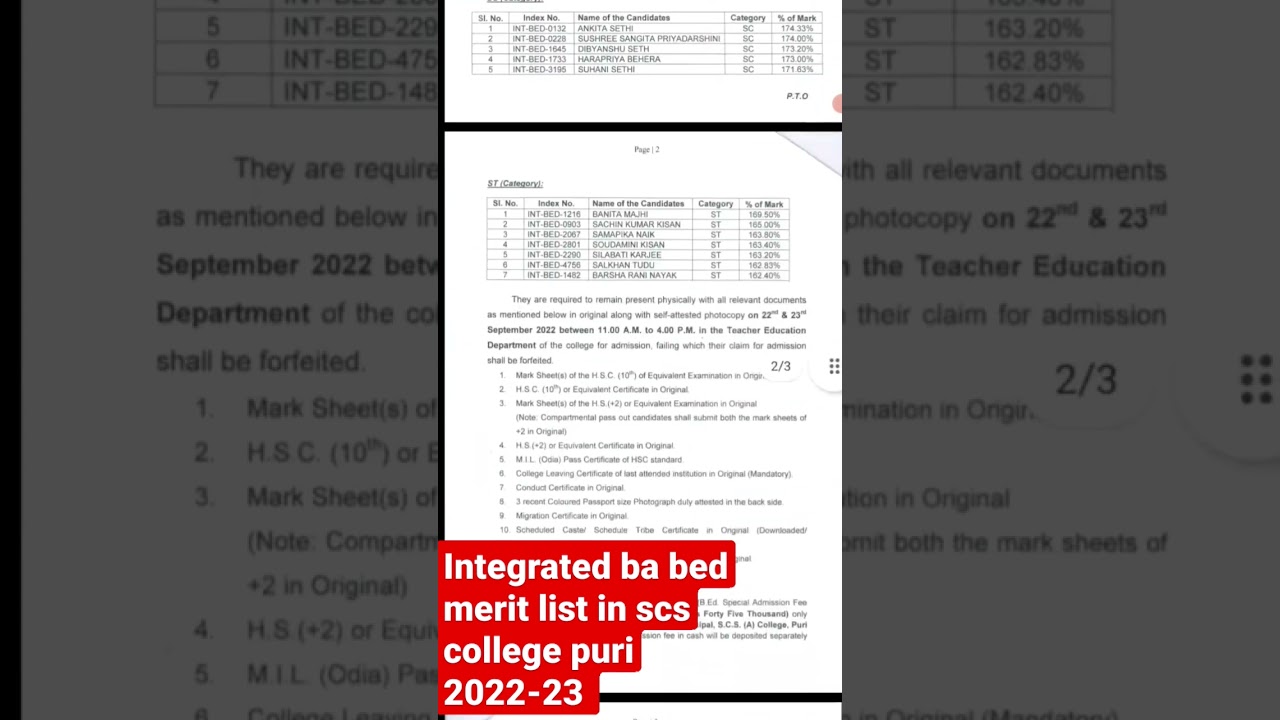 INTEGRATED BA BE.D MERIT LIST IN SCS COLLEGE PURI 2022-23 ADMISSION NOTICE#only4study #integrated