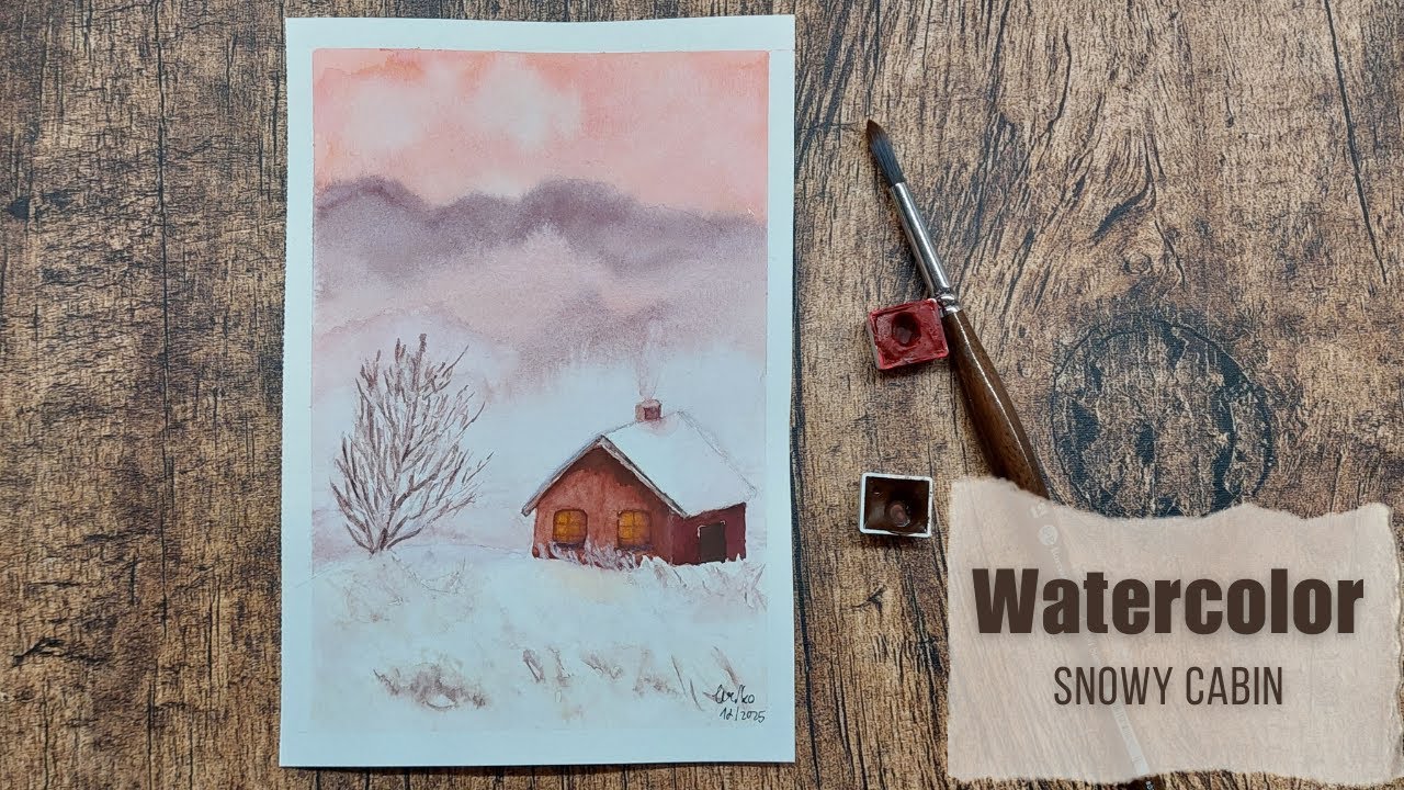 Painting a Winter Cabin in Watercolors | Cozy Snowy Vibes | Maluji akvarelem chatu v zimní krajině