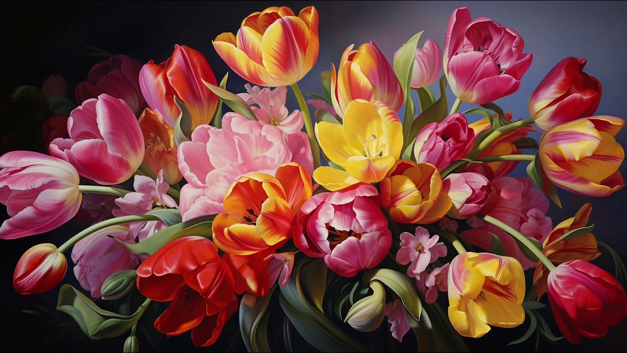 TV Art Screensaver | Tulips Flower Still Life Oil Paintings