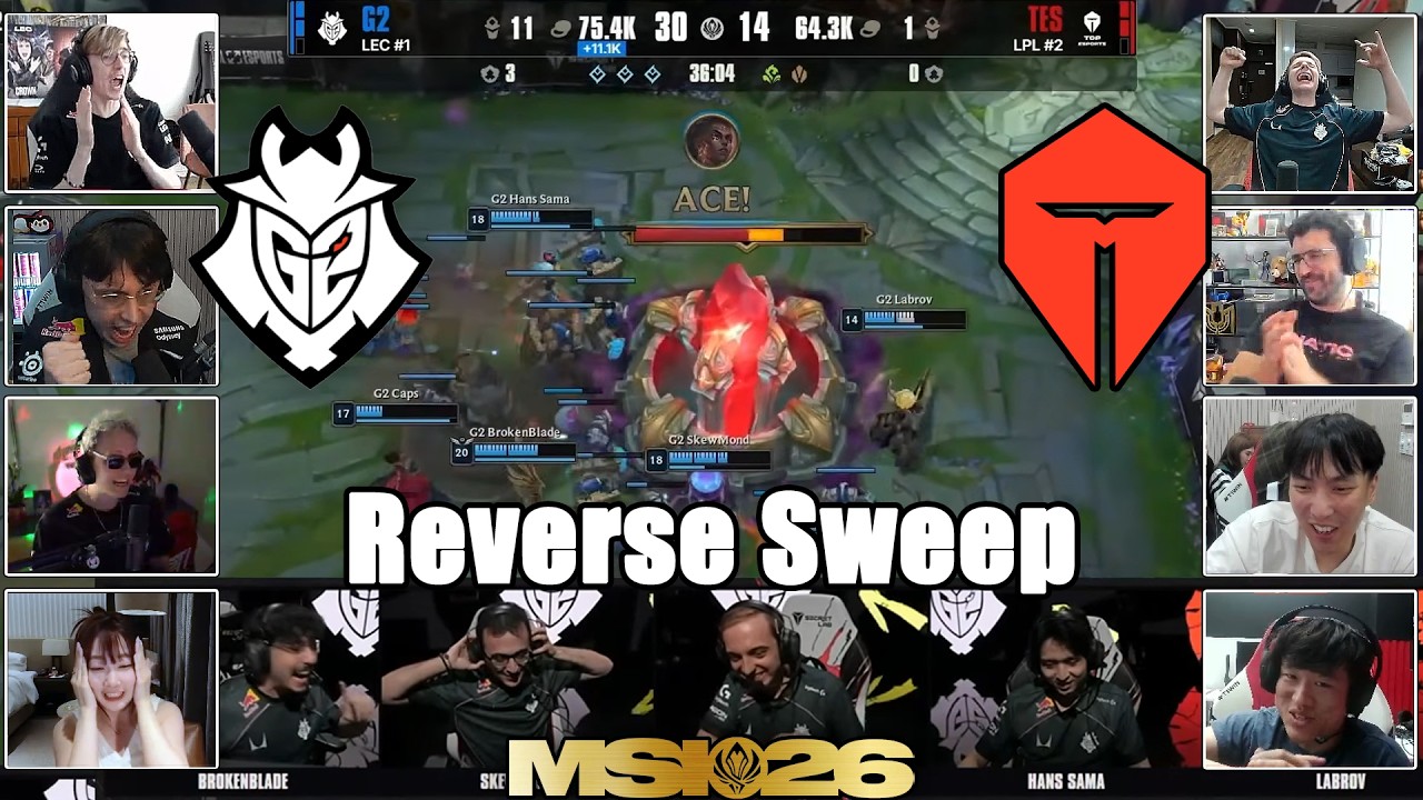 Streamers React to G2 LEGENDARY REVERSE SWEEPING TES | G2 vs TES Highlights | MSI 2026