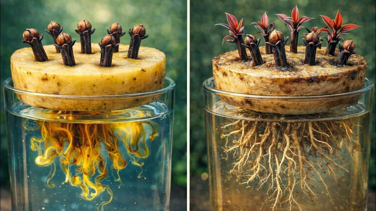 I Planted Cloves in a Potato Fast Growth with Natural Fertilizer! #cloves 
