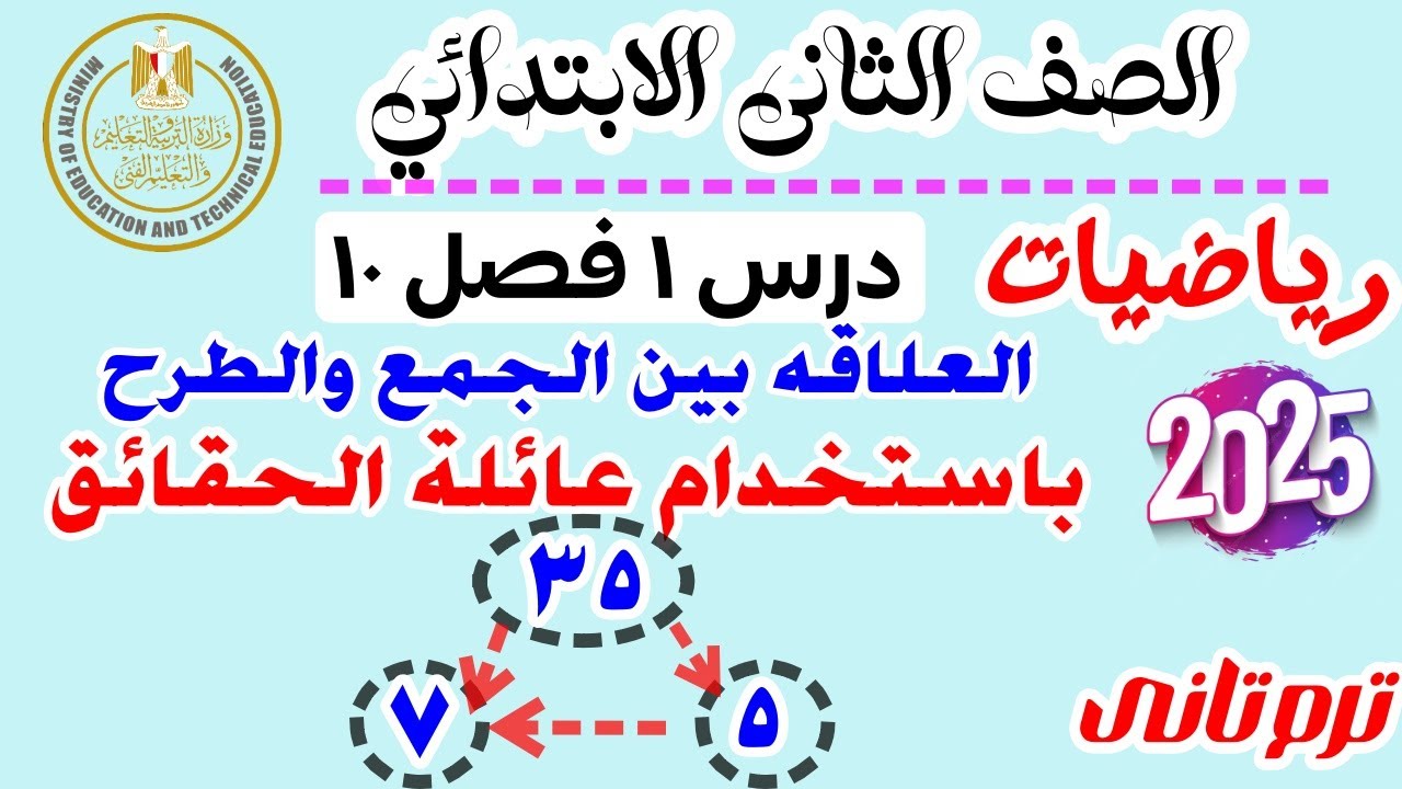 العلاقه بين الجمع والطرح باستخدام عائلة الحقائق | رياضيات الصف الثاني الابتدائي 2025 درس 1 فصل 10