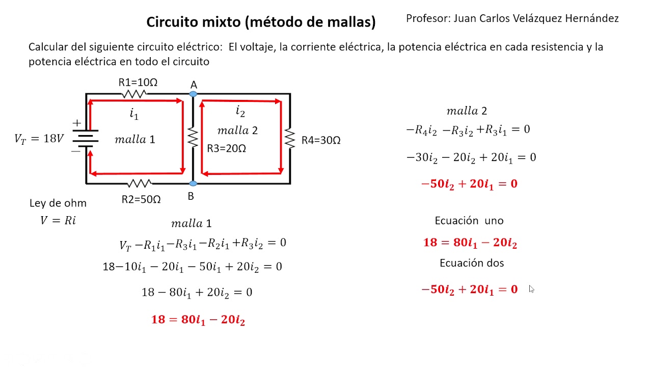 Método de mallas para un circuito eléctrico (ejemplo 4)