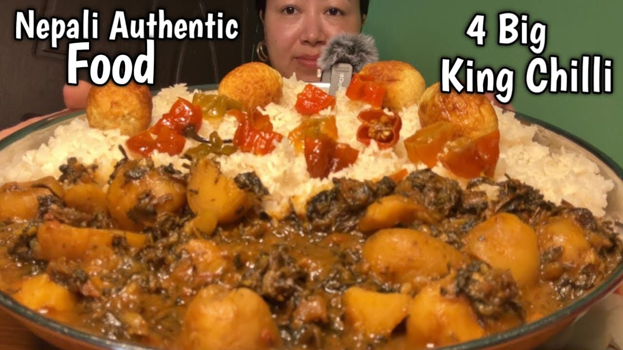 Nepali Authentic Food With 4 Big King Chilli || Spicy Mukbang 🥵