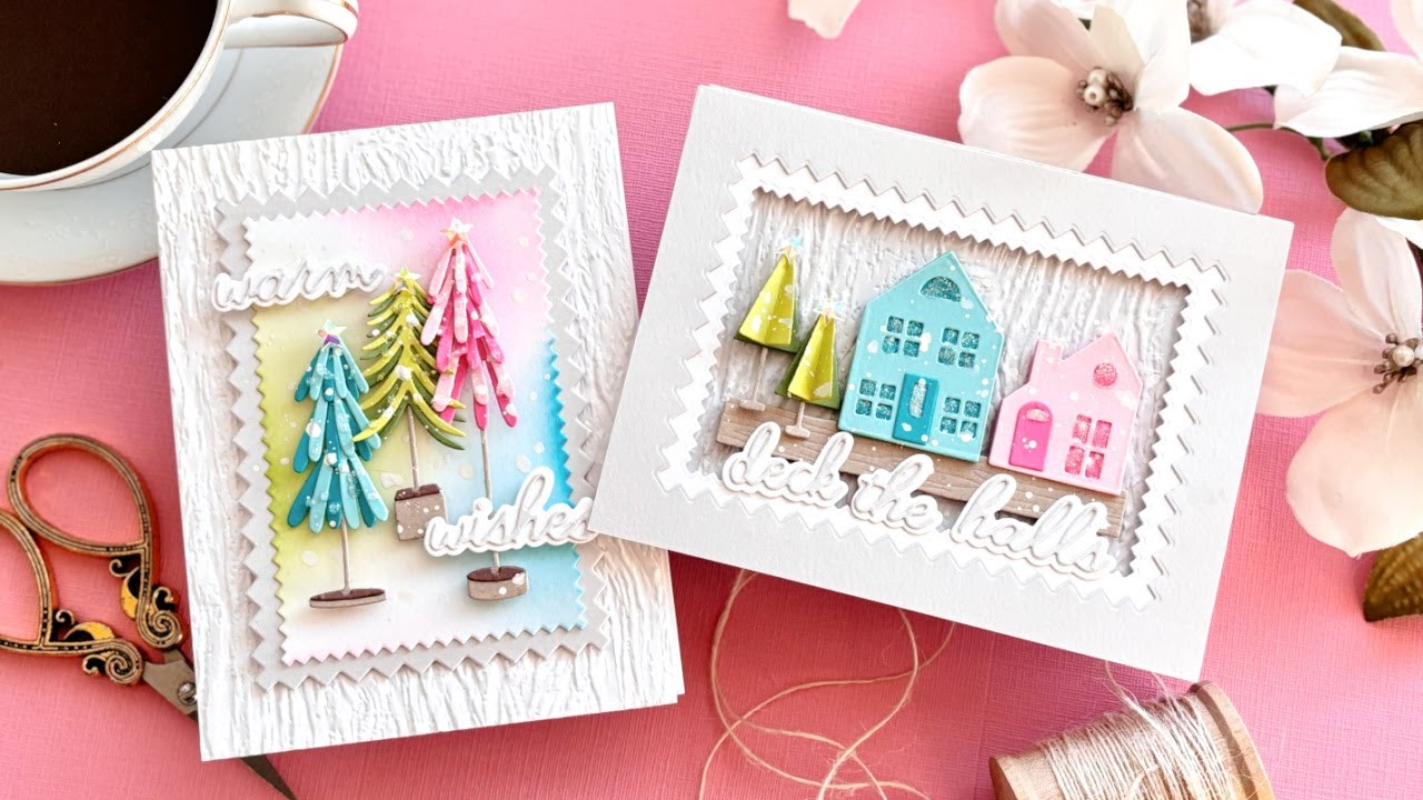 Dimensional Houses & Bottle Brush Tree Cards for Christmas | Spellbinders Timeless Trees Collection