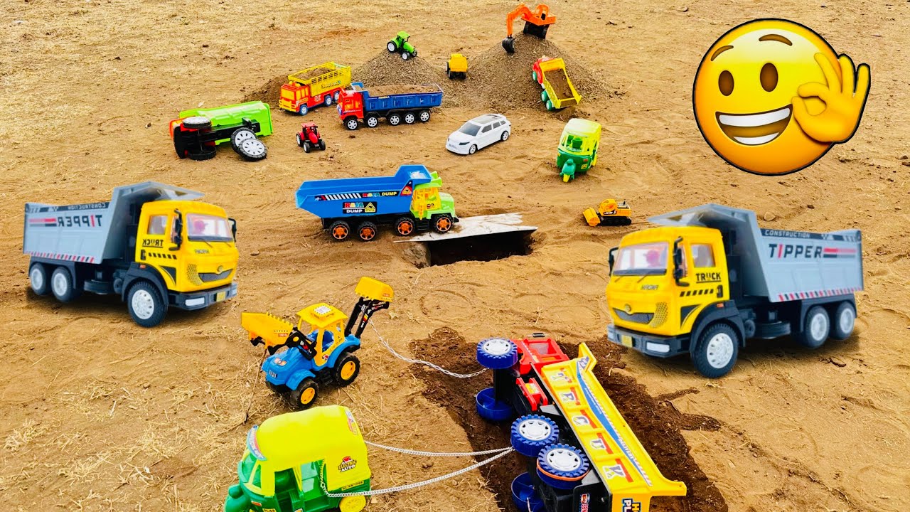 New BharatBenz Tata Dumper Truck Accident Pulling Out Plane Jcb 3dx | Tractor Cartoon 