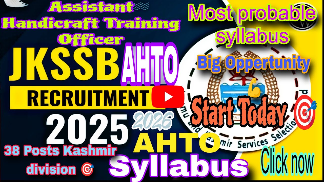 JKSSB AHTO(Assistant Handicrafts Training officer)2025 Syllabus//most probable syllabus//JKSSB AHTO