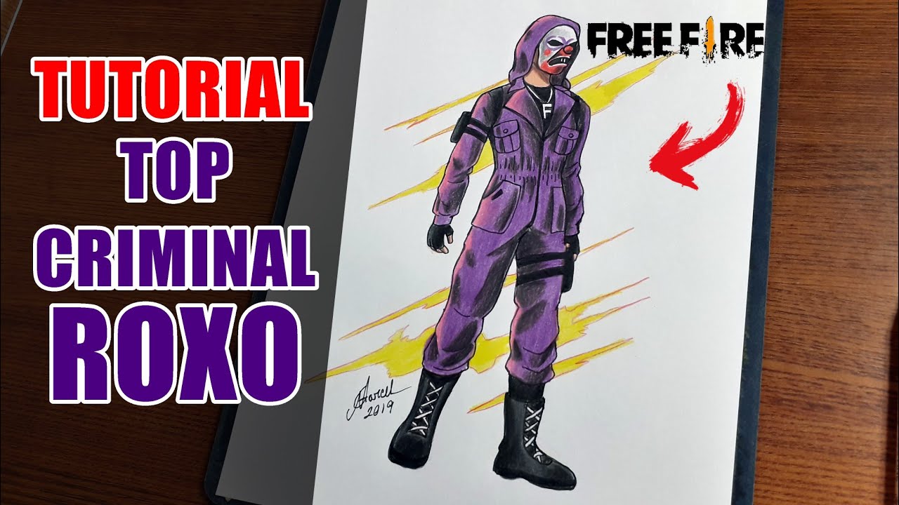 COMO DESENHAR O TOP CRIMINAL ROXO FREE FIRE - Cómo dibujar Free Fire
