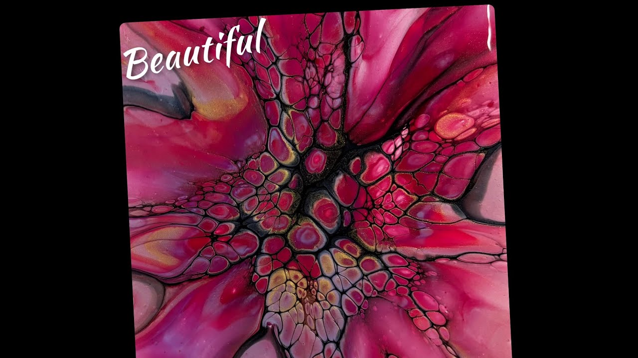 Breathtaking Bloom Technique, Reds and Purples, Acrylic Paint Pouring (1675)