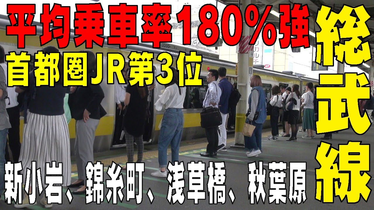 【通勤ラッシュ】総武線《新小岩、錦糸町、浅草橋、秋葉原》首都圏混雑第3位路線　東京都葛飾区、墨田区、台東区、千代田区