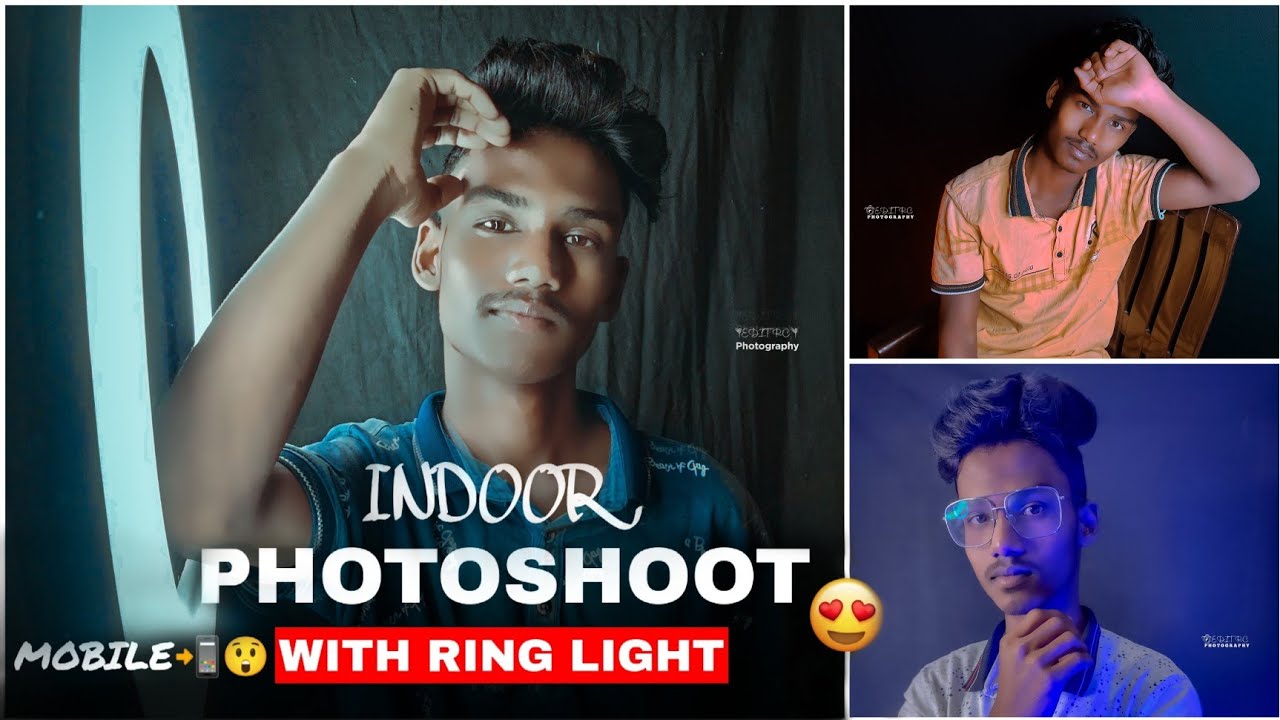 Ring light indoor photoshoot pose with mobile phone