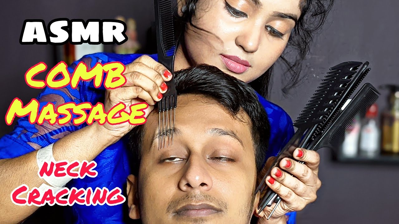 Head Massage With COMB | Neck Cracking | Ear Massage | Headache Relief Massage | Nose Massage | ASMR