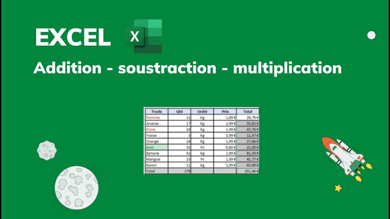 Formules de bases- Addition - soustraction - multiplication - formation Excel 2021