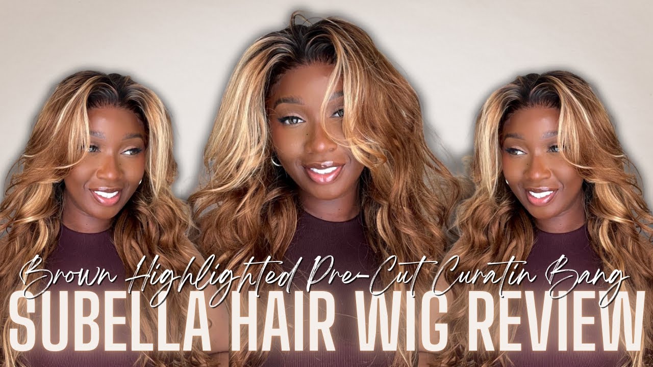 Pre Colored + Cut Brown Highlighted Curtain Bang Wig Install + Review | ft Subella Hair | Tan Dotson