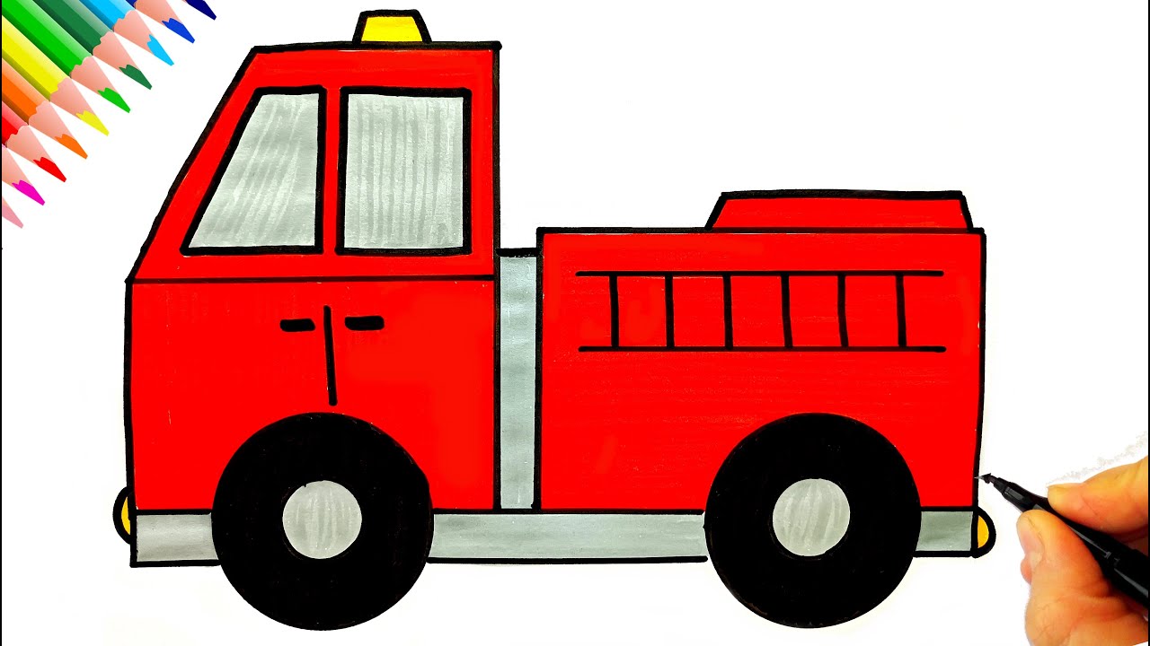 Простой рисунок пожарной машины 🚒 Как нарисовать пожарную машину? - Простые рисунки - Рисунок пож...