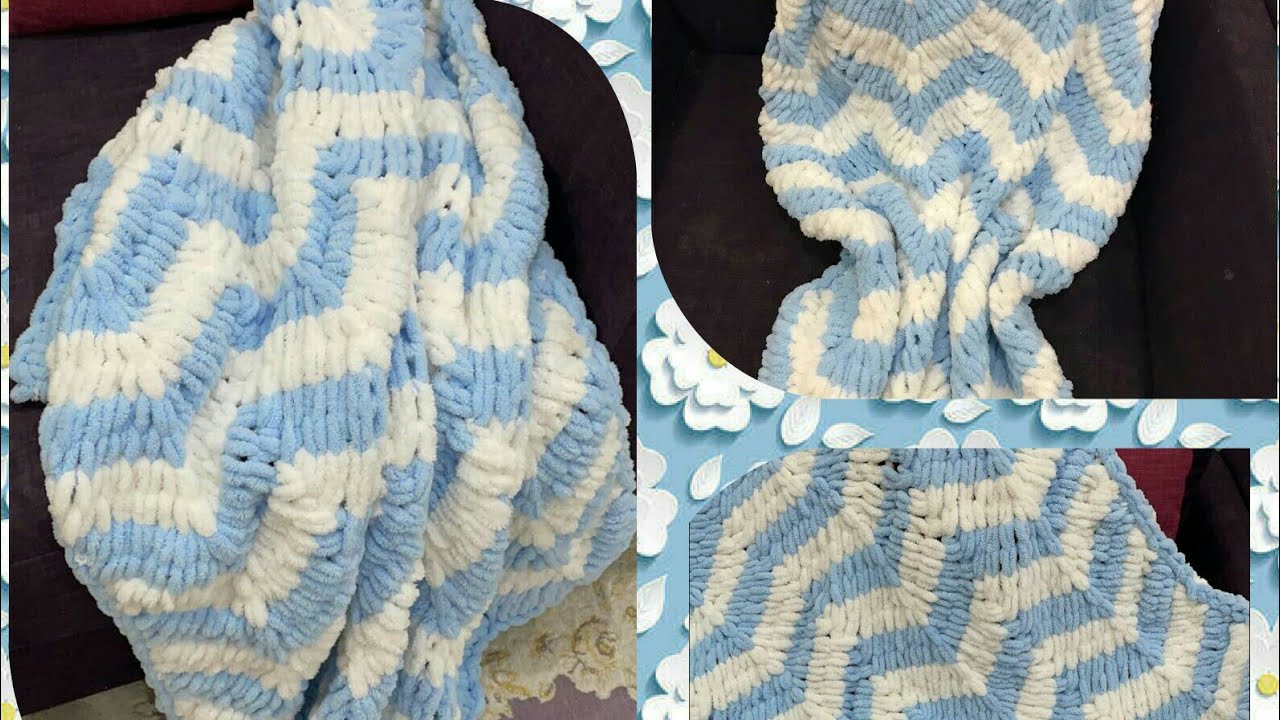 بطانية بغرزة الزجزاج  بدون ابره بخيط اليزا بافي ، Вязаное крючком одеяло от Alize puffy blanket