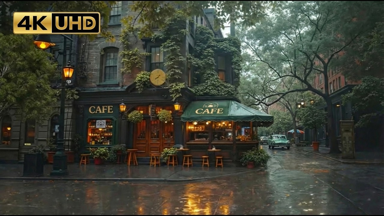 Rainy Café Jazz ☕🌧️ | Deep Sleep Music, Relaxing Night Ambience for Stress Relief