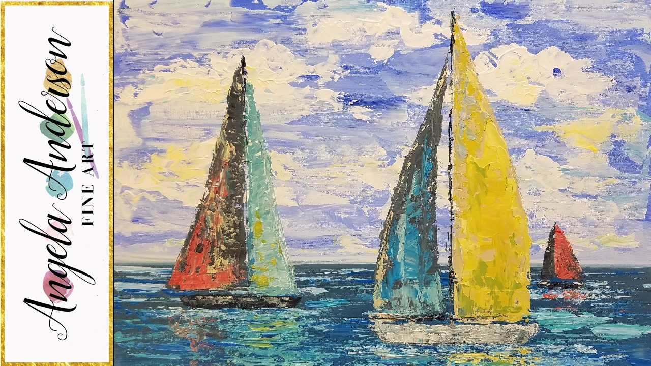 Simple Sailboat Seascape Acrylic Painting Tutorial using Palette Knife LIVE Step by Step Lesson