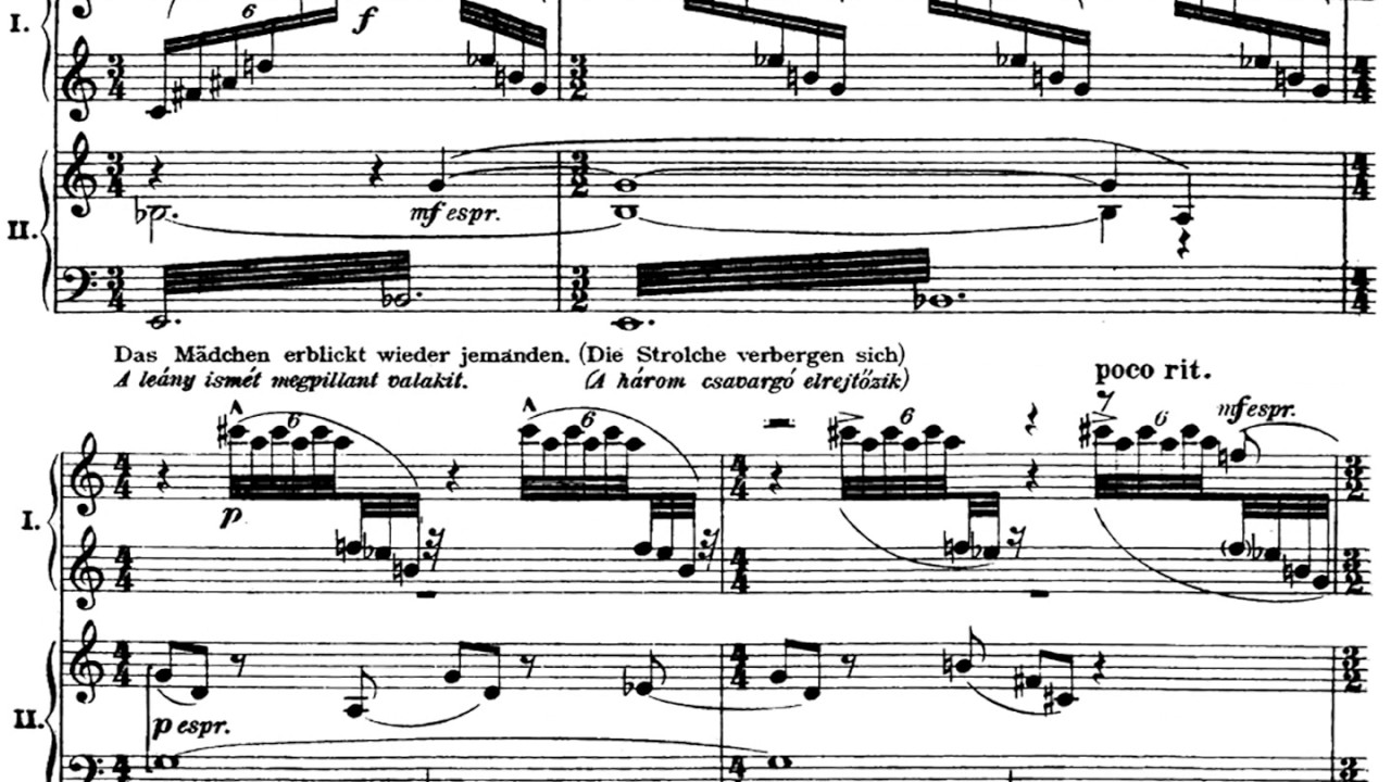 [Kocsis(✝2016.11.06)+Hauser] Bart&oacute;k: The Miraculous Mandarin for Piano Duet, libretto as subtitles