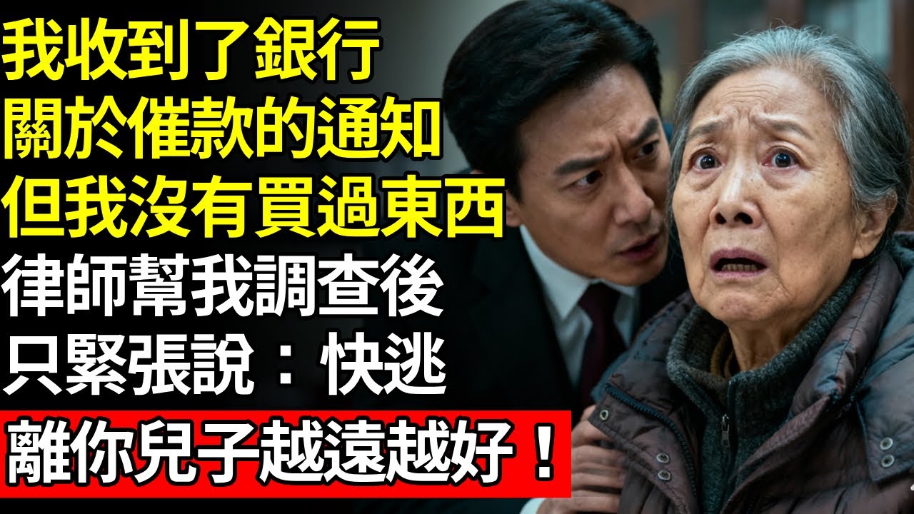 我收到了銀行關於催款的通知，但我從未買過東西，律師幫我調查後，只緊張說：快逃，離你兒子越遠越好！#養老#不孝子#人間家務#退休金