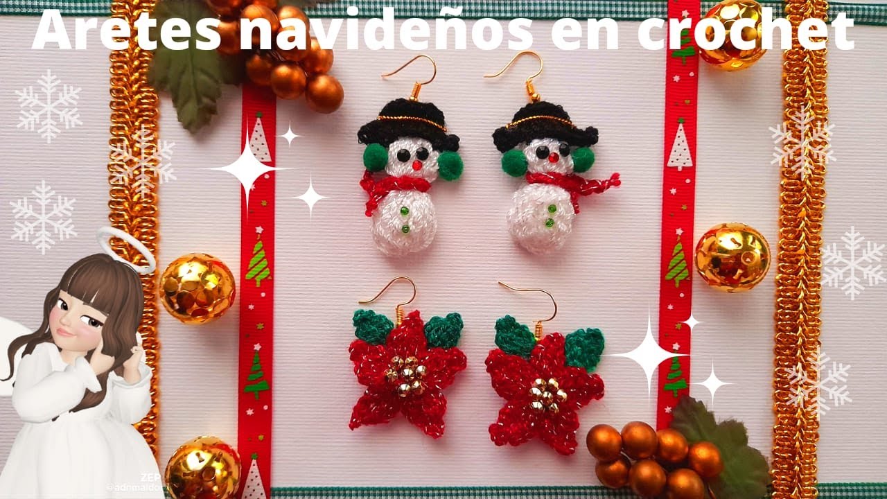 Aretes Navideños 🤍👂🏻❤️ en CROCHET PARTE 2 W/Subtitle in English U.S.A. 🇺🇸