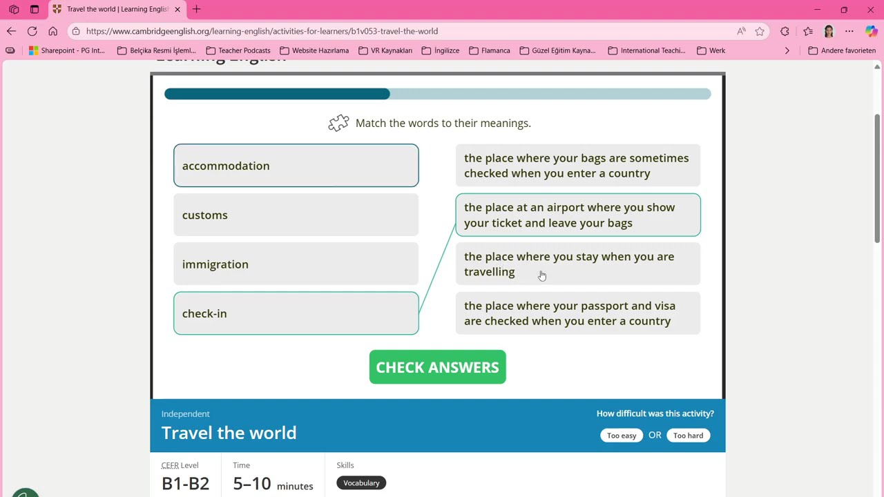 B1- B2 Orta Duzey Ingilizce | Vocabulary Exercise - Travel the world (Dunyayi gezin)