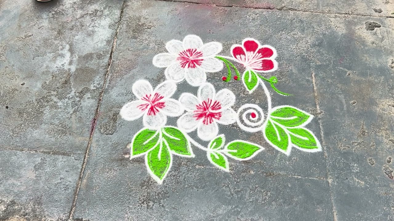 🌸🌼Easy pookolam design #pookolam #muggulu #easymuggulu #dialyrangoli #freehandrangolis 