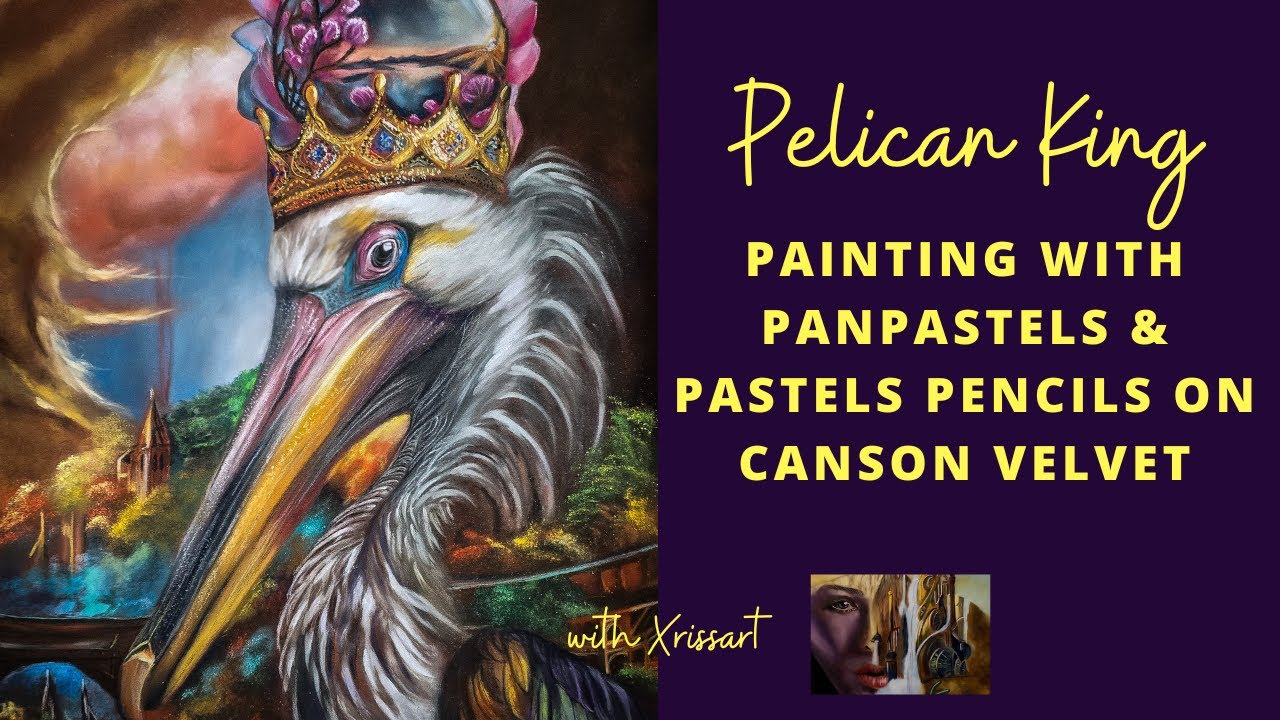 Как нарисовать сюрреалистического пеликана на холсте Canson Velvet с помощью пастельных карандаше...